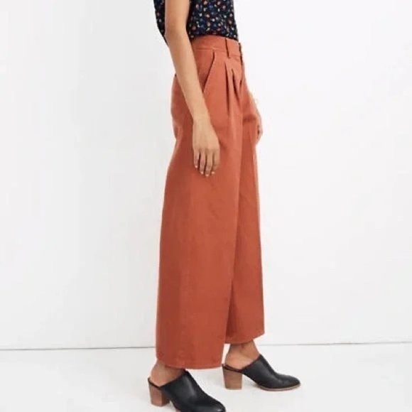 Madewell Pleated Wide-Leg Pants in After Glow Red - Picture 2 of 5